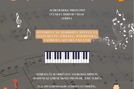 Klinci od 7 do 10 godina starosti, dođite na audiciju u Osnovnu glazbenu školu u Gospiću!!!