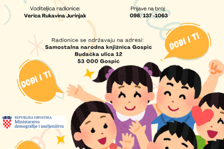 Samostalna narodna knjižnica Gospić i Grad Gospić pozivaju vas da se prijavite na pričaonicu – „Svijet bajki“ i „Glumačku radionicu“.