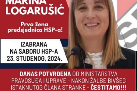 Marina Logarušić i službeno potvrđena kao nova predsjednica HSP-a